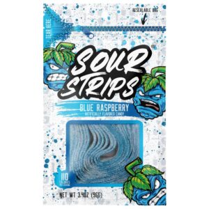 Sour Strips Blue Raspberry Candy Peg Bag 3.4oz 12ct